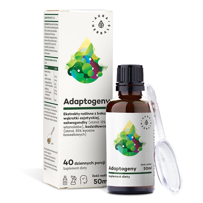 Adaptogeny, 100% naturalne ekstrakty roślinne, płyn 50 ml Aura Herbals