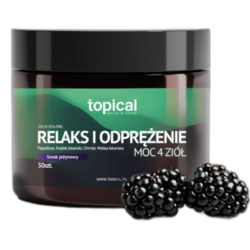 Żelki MOC 4 ZIÓŁ Jeżynowe + Passiflora Męczennica - Ziołowe Relaks i Odprężenie - TOPICAL - Żelki funkcjonalne