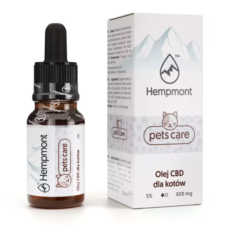 Olej konopny CBD dla kotów 5% 600 mg, Hempmont Pets Care – 12 ml