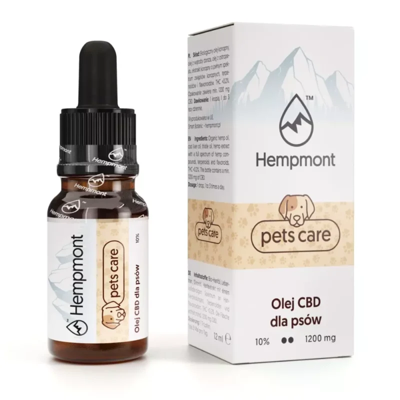 CBD kanapių aliejus šunims 10% 1200 mg, Hempmont Pets Care – 12 ml