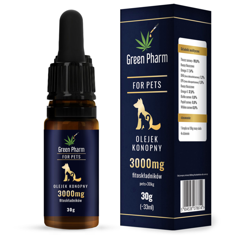 Hemp oil 10% 33ml Animals For dogs and cats Pets for animals - Enriched with salmon oil