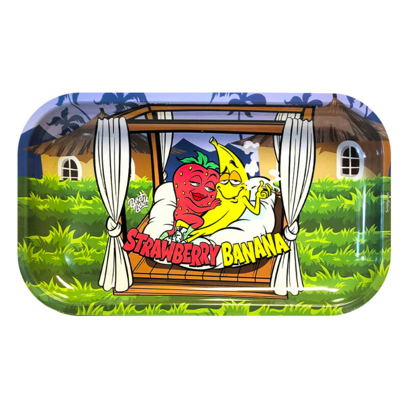 Best Buds Strawberry Banana Metalowa tacka do skręcania i rollowania z kartą grinder 16x27cm - Tacki