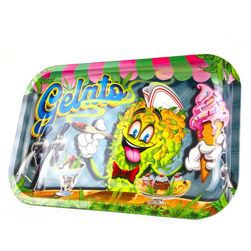 Gelato Metal twisting and rolling tray with Medium grinder card