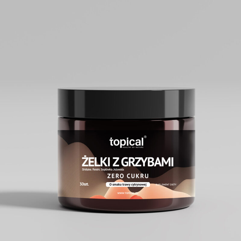 BEZ CUKRU Żelki z grzybami / adaptogenami Soplówka Jeżowata (Lion's mane) Shiitake Reishi – 7200MG - Topi